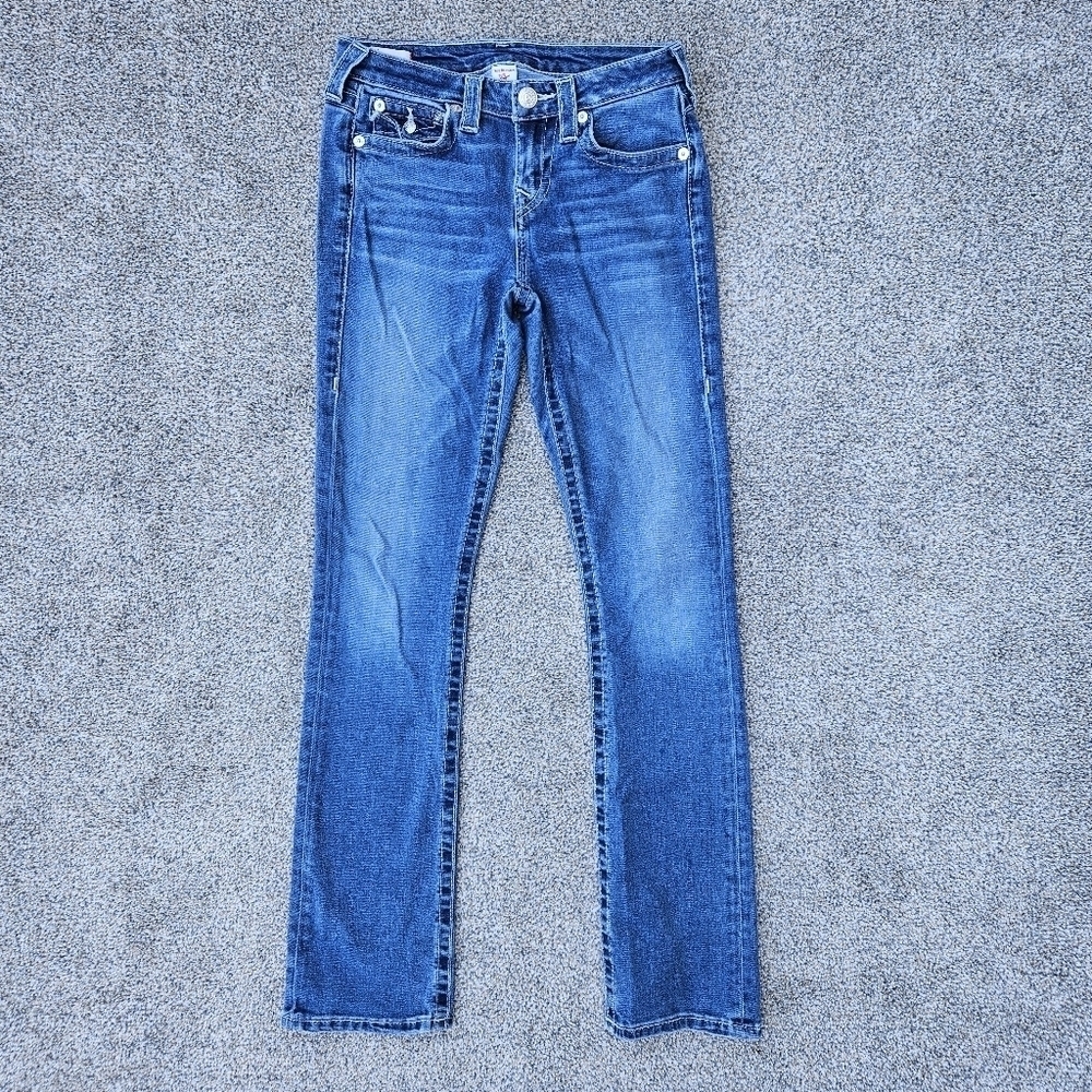 True Religion Billie Mid Rise Straight Denim Jeans Baja Wash Womens Size 27